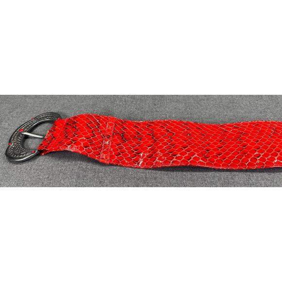 Vintage Genuine Red Reptile Skin and Suede Leather Belt - Picture 15 of 16